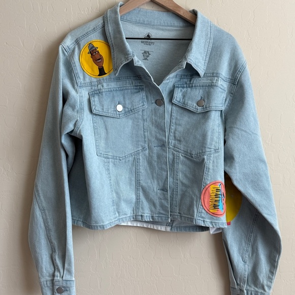 Disney Jackets & Blazers - Disney Pixar Soul Denim Jean Cropped Graphic Jacket LOVE Women’s XL